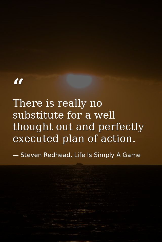 There is really no substitute for a well thought out and perfectly executed plan of action. — Steven Redhead, Life Is Simply A Game