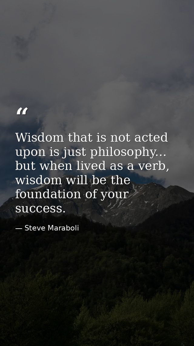 Wisdom that is not acted upon is just philosophy... but when lived as a verb, wisdom will be the foundation of your succ — Steve Maraboli