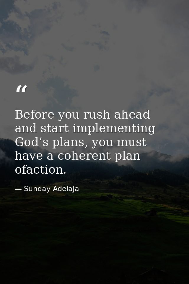 Before you rush ahead and start implementing God’s plans, you must have a coherent plan ofaction. — Sunday Adelaja