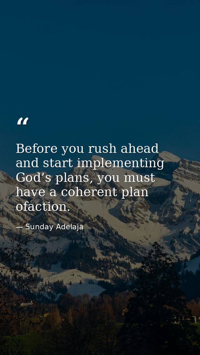 Before you rush ahead and start implementing God’s plans, you must have a coherent plan ofaction. — Sunday Adelaja