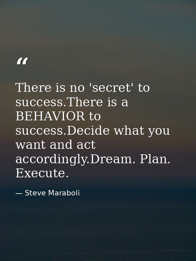 There is no 'secret' to success.There is a BEHAVIOR to success.Decide what you want and act accordingly.Dream. Plan. Exe — Steve Maraboli