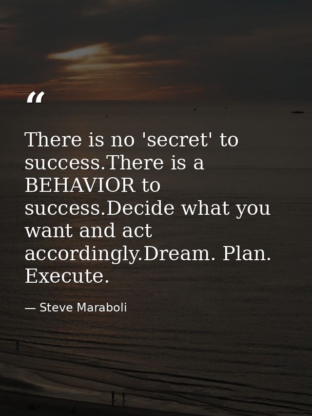 There is no 'secret' to success.There is a BEHAVIOR to success.Decide what you want and act accordingly.Dream. Plan. Exe — Steve Maraboli