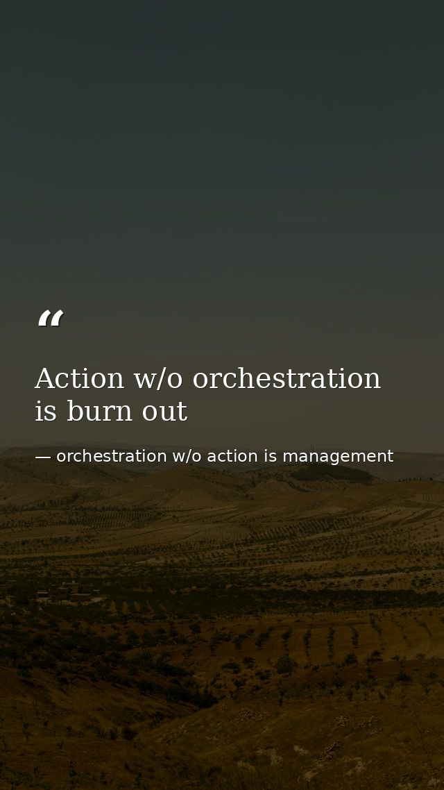 Action w/o orchestration is burn out — orchestration w/o action is management