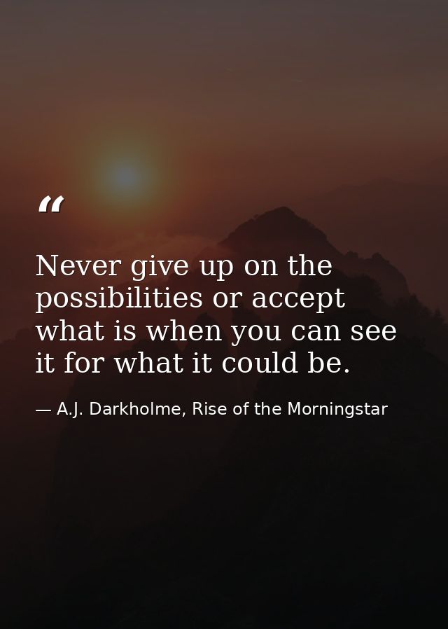 Never give up on the possibilities or accept what is when you can see it for what it could be. — A.J. Darkholme, Rise of the Morningstar
