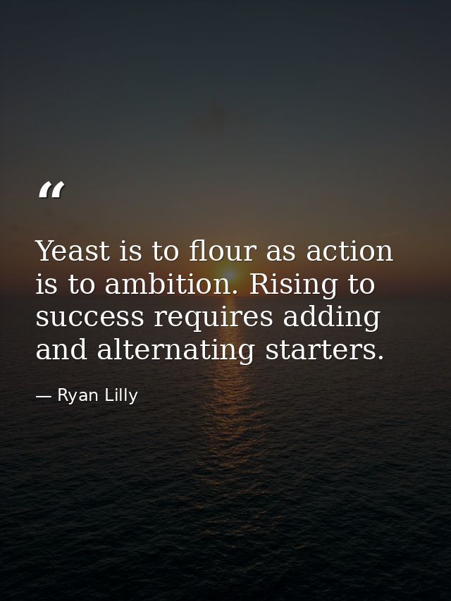 Yeast is to flour as action is to ambition. Rising to success requires adding and alternating starters. — Ryan Lilly
