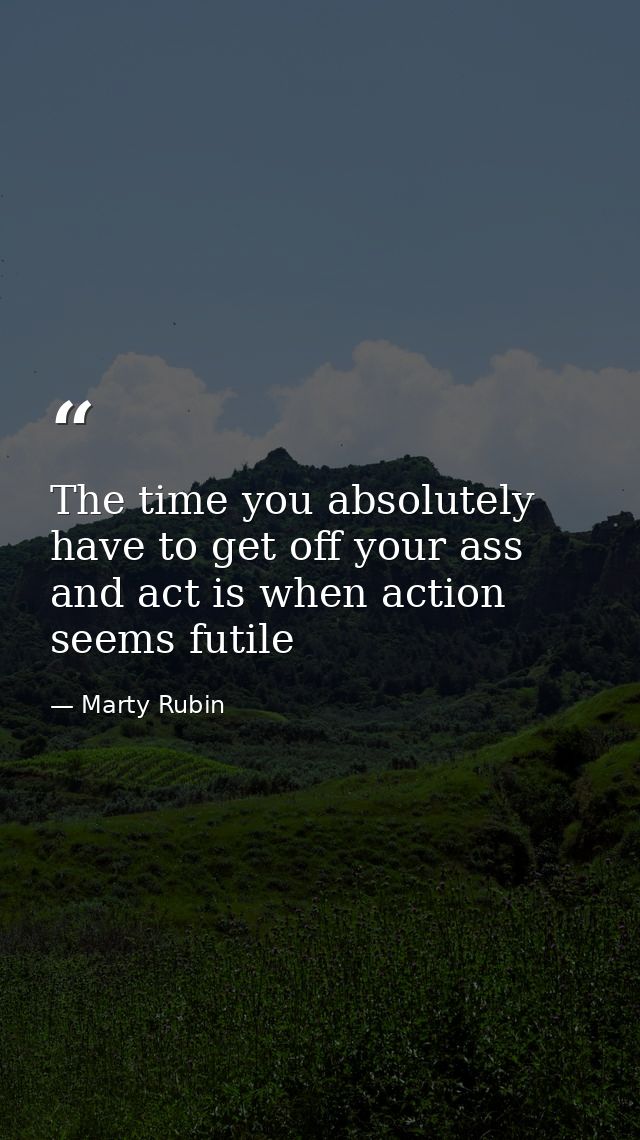 The time you absolutely have to get off your ass and act is when action seems futile — Marty Rubin