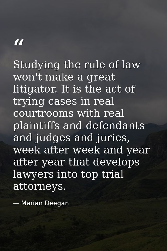 Studying the rule of law won't make a great litigator. It is the act of trying cases in real courtrooms with real plaint — Marian Deegan