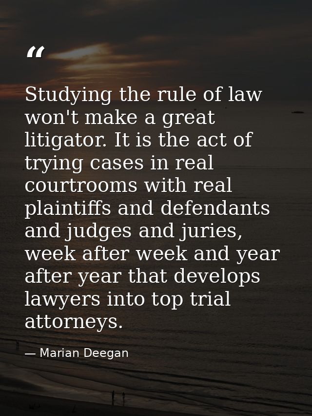 Studying the rule of law won't make a great litigator. It is the act of trying cases in real courtrooms with real plaint — Marian Deegan