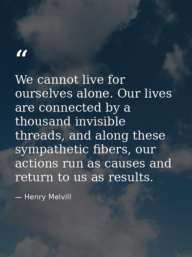 We cannot live for ourselves alone. Our lives are connected by a thousand invisible threads, and along these sympathetic — Henry Melvill