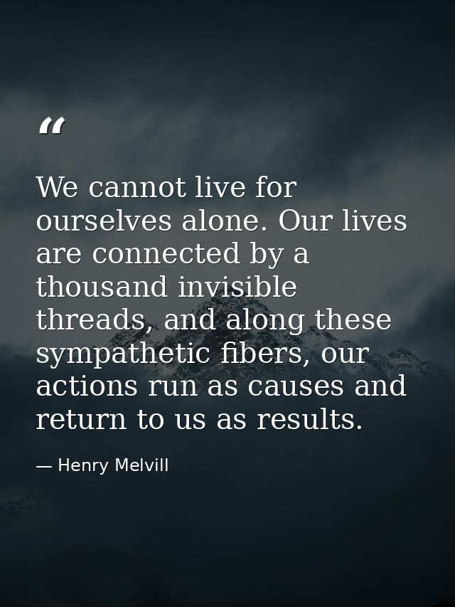 We cannot live for ourselves alone. Our lives are connected by a thousand invisible threads, and along these sympathetic — Henry Melvill