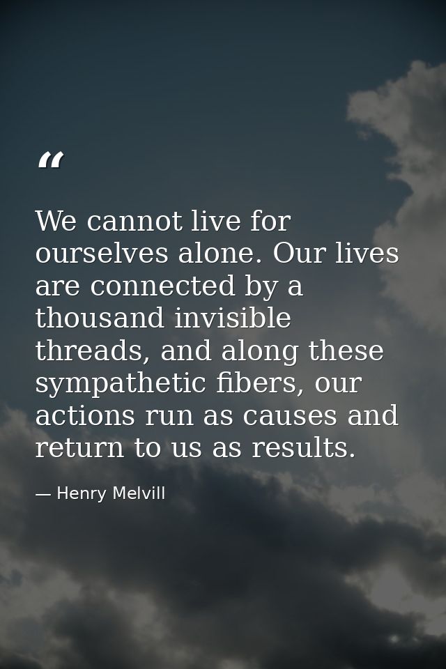 We cannot live for ourselves alone. Our lives are connected by a thousand invisible threads, and along these sympathetic — Henry Melvill