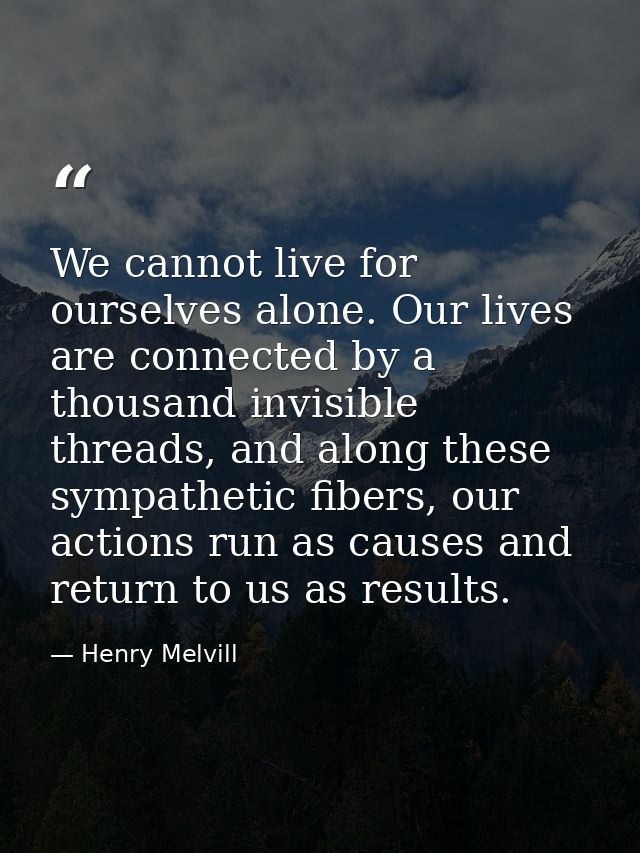 We cannot live for ourselves alone. Our lives are connected by a thousand invisible threads, and along these sympathetic — Henry Melvill