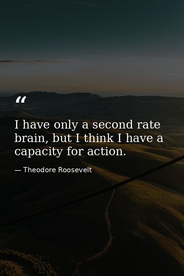 I have only a second rate brain, but I think I have a capacity for action. — Theodore Roosevelt