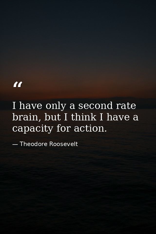 I have only a second rate brain, but I think I have a capacity for action. — Theodore Roosevelt