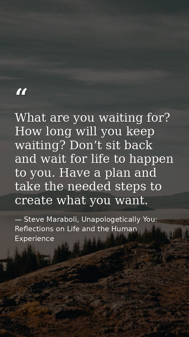 What are you waiting for? How long will you keep waiting? Don’t sit back and wait for life to happen to you. Have a plan — Steve Maraboli, Unapologetically You: Reflections on Life and the Human Experience