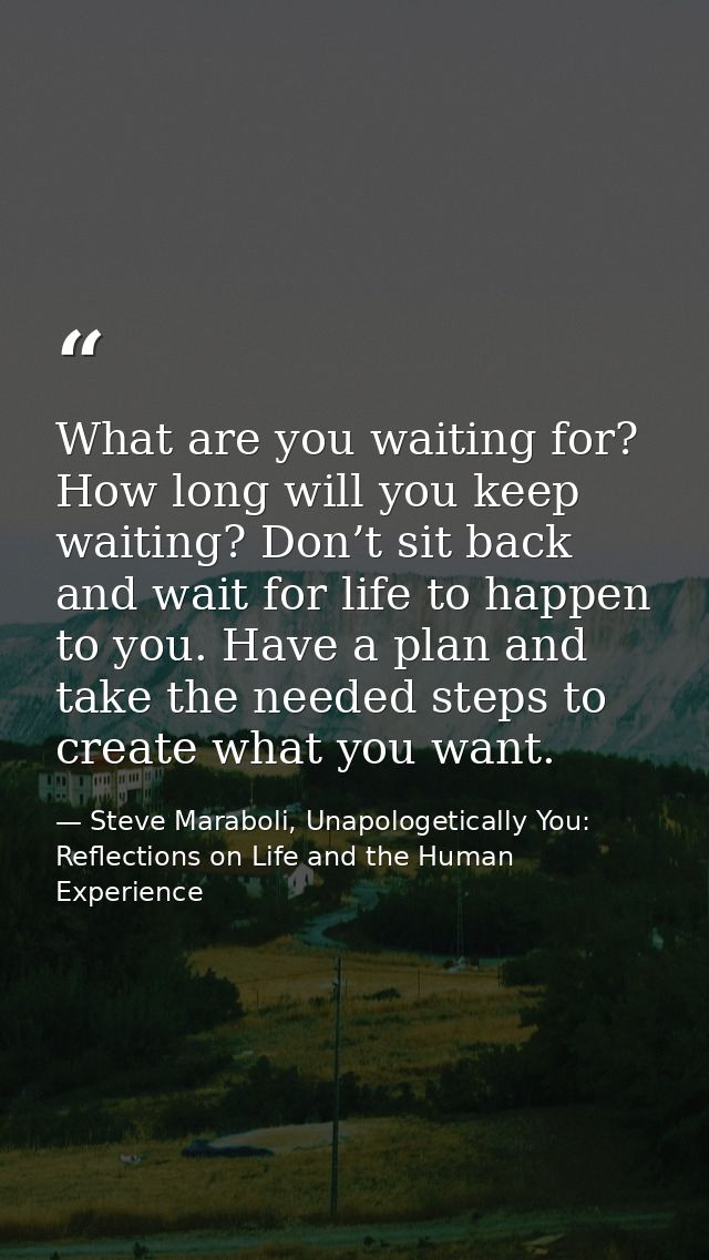 What are you waiting for? How long will you keep waiting? Don’t sit back and wait for life to happen to you. Have a plan — Steve Maraboli, Unapologetically You: Reflections on Life and the Human Experience