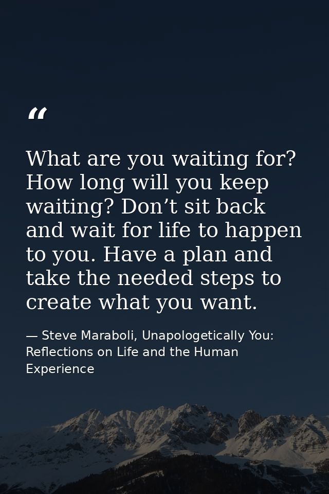 What are you waiting for? How long will you keep waiting? Don’t sit back and wait for life to happen to you. Have a plan — Steve Maraboli, Unapologetically You: Reflections on Life and the Human Experience