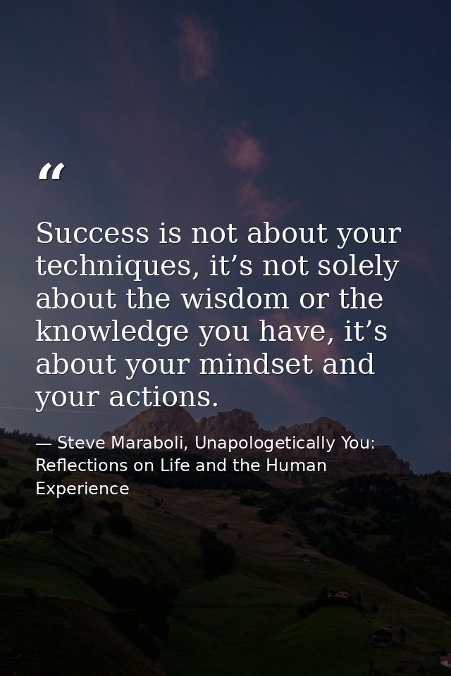 Success is not about your techniques, it’s not solely about the wisdom or the knowledge you have, it’s about your mindse — Steve Maraboli, Unapologetically You: Reflections on Life and the Human Experience