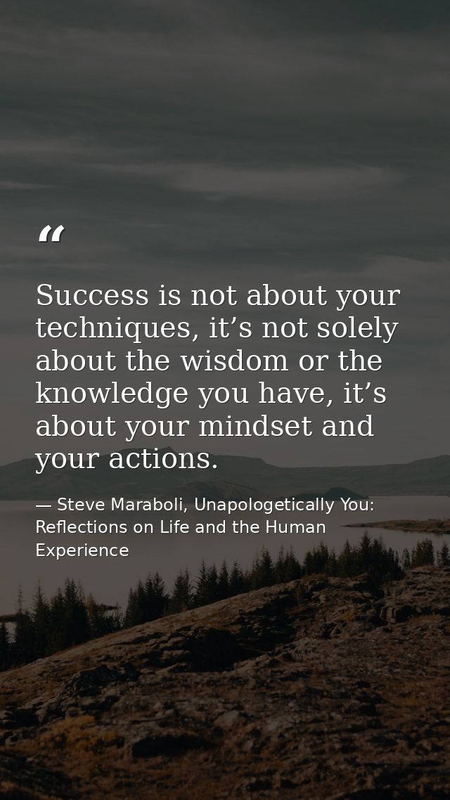Success is not about your techniques, it’s not solely about the wisdom or the knowledge you have, it’s about your mindse — Steve Maraboli, Unapologetically You: Reflections on Life and the Human Experience