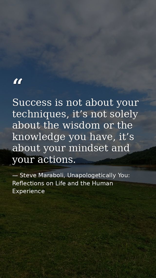 Success is not about your techniques, it’s not solely about the wisdom or the knowledge you have, it’s about your mindse — Steve Maraboli, Unapologetically You: Reflections on Life and the Human Experience