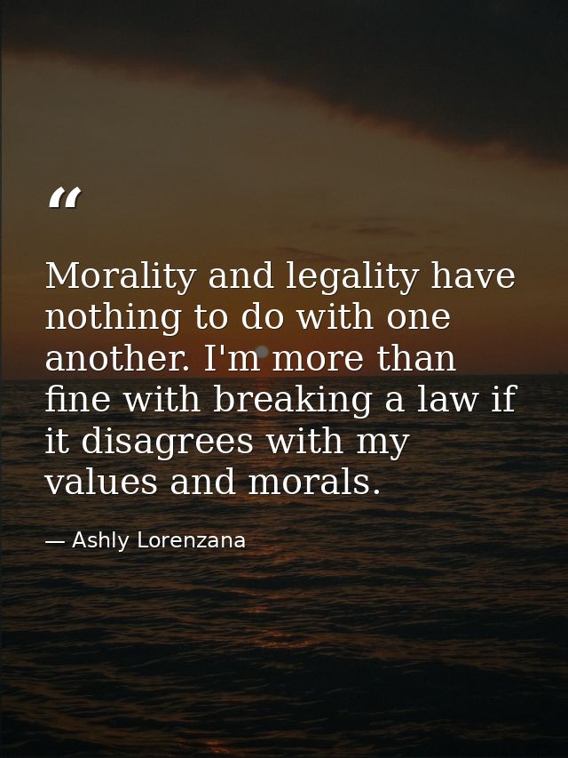 Morality and legality have nothing to do with one another. I'm more than fine with breaking a law if it disagrees with m — Ashly Lorenzana