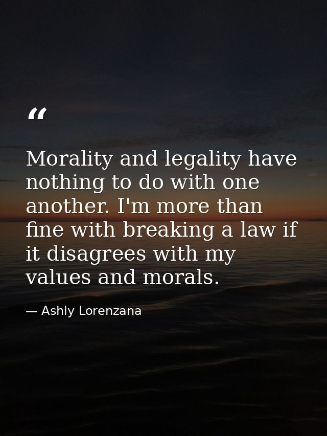 Morality and legality have nothing to do with one another. I'm more than fine with breaking a law if it disagrees with m — Ashly Lorenzana