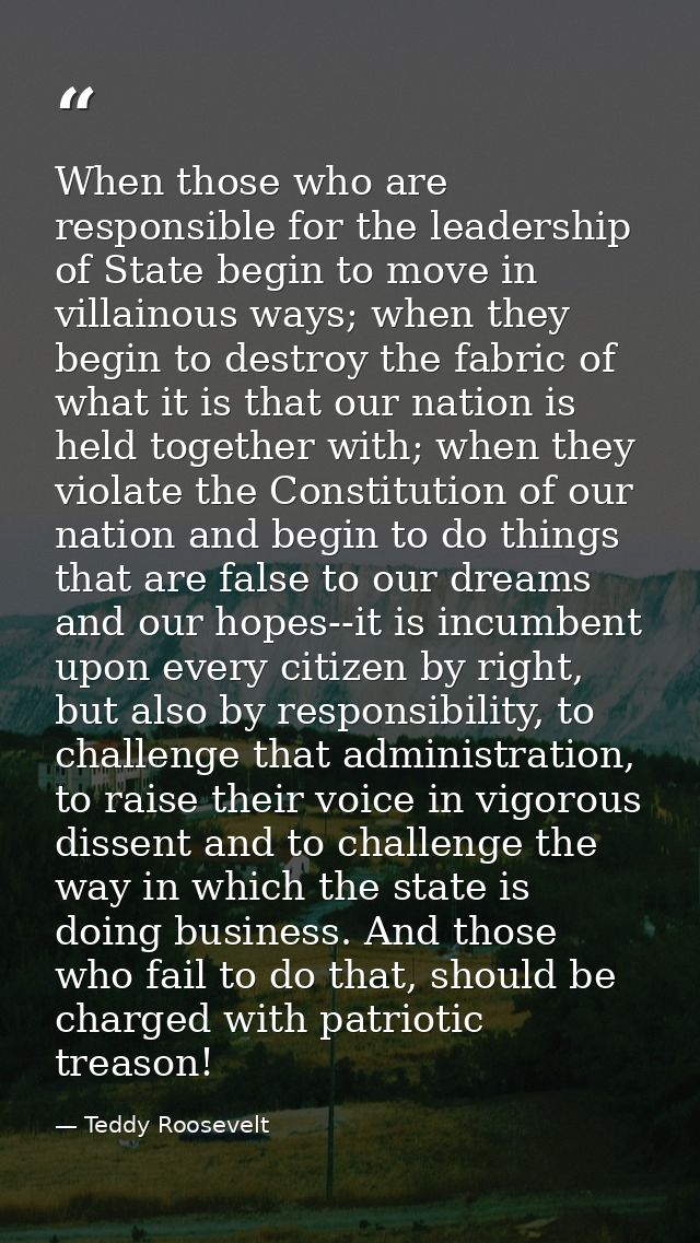 When those who are responsible for the leadership of State begin to move in villainous ways; when they begin to destroy  — Teddy Roosevelt