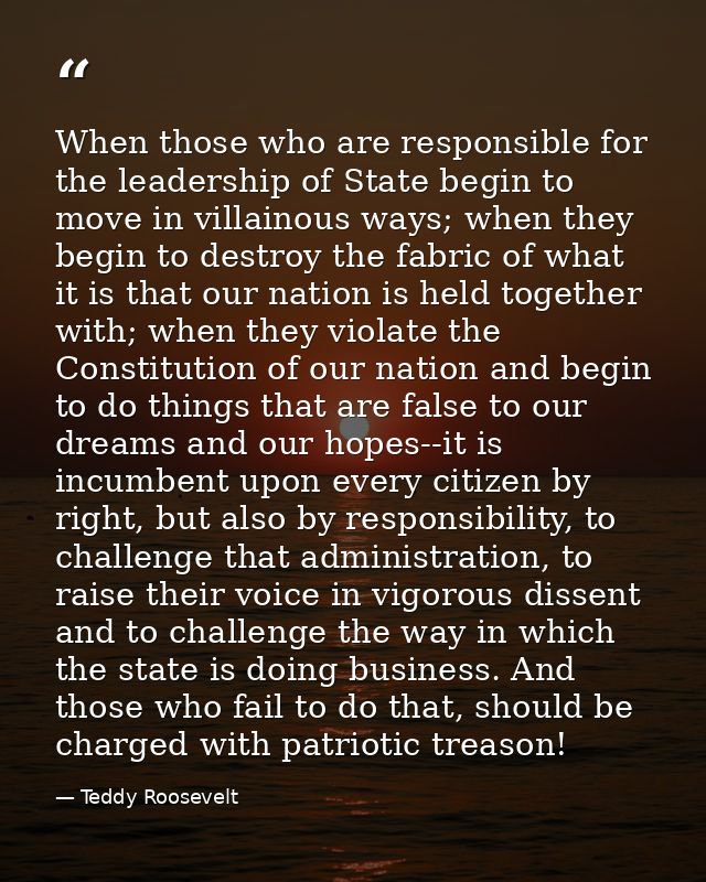 When those who are responsible for the leadership of State begin to move in villainous ways; when they begin to destroy  — Teddy Roosevelt