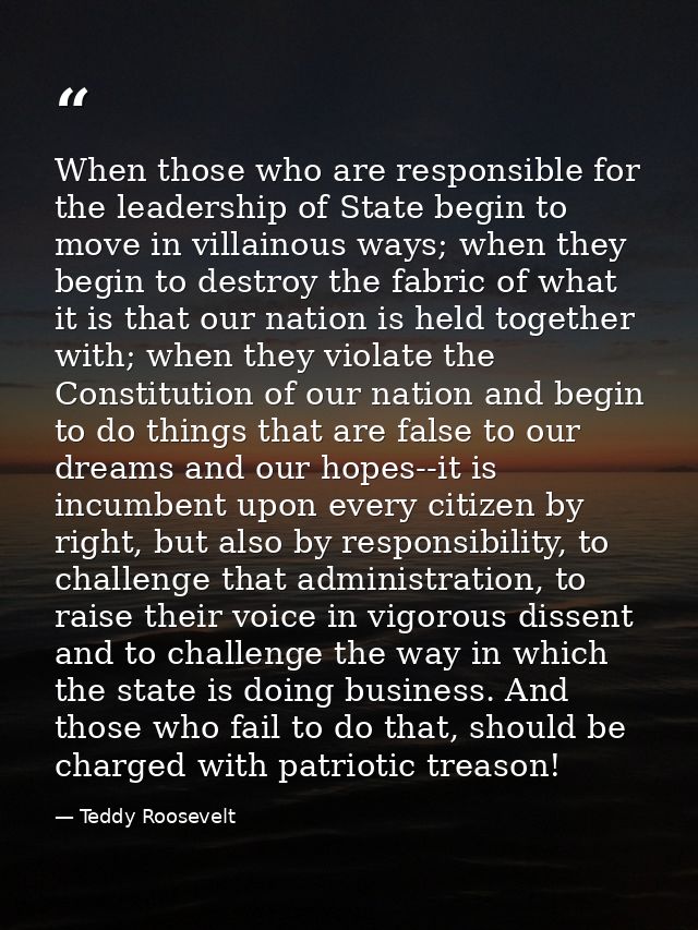 When those who are responsible for the leadership of State begin to move in villainous ways; when they begin to destroy  — Teddy Roosevelt