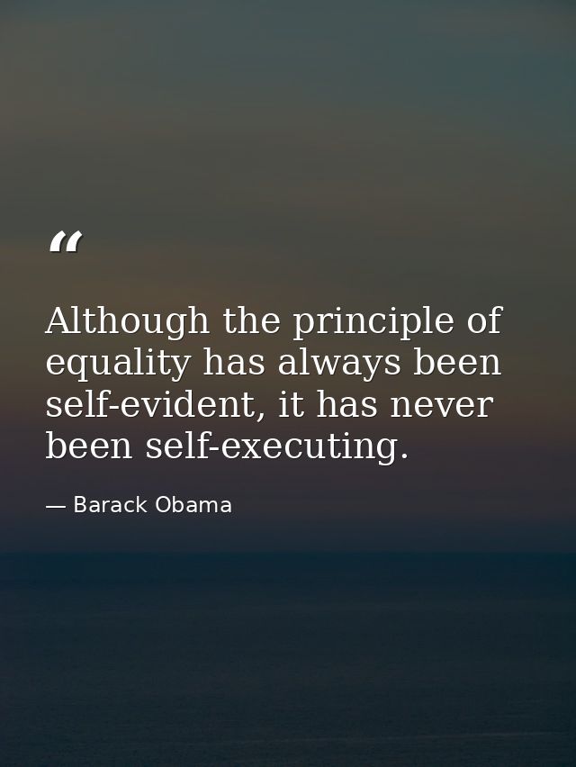 Although the principle of equality has always been self-evident, it has never been self-executing. — Barack Obama