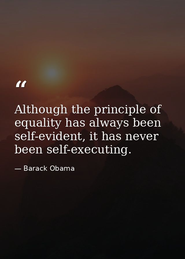 Although the principle of equality has always been self-evident, it has never been self-executing. — Barack Obama