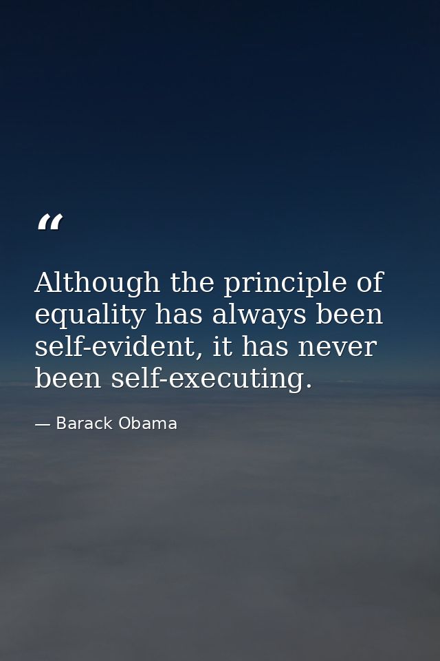 Although the principle of equality has always been self-evident, it has never been self-executing. — Barack Obama