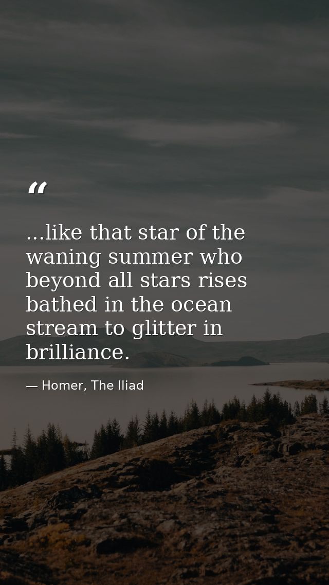 ...like that star of the waning summer who beyond all stars rises bathed in the ocean stream to glitter in brilliance. — Homer, The Iliad
