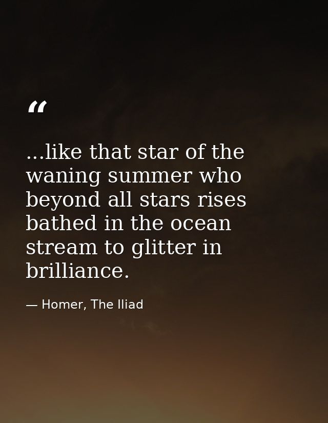 ...like that star of the waning summer who beyond all stars rises bathed in the ocean stream to glitter in brilliance. — Homer, The Iliad
