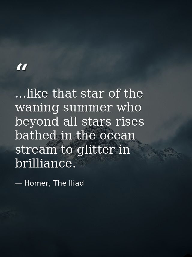 ...like that star of the waning summer who beyond all stars rises bathed in the ocean stream to glitter in brilliance. — Homer, The Iliad