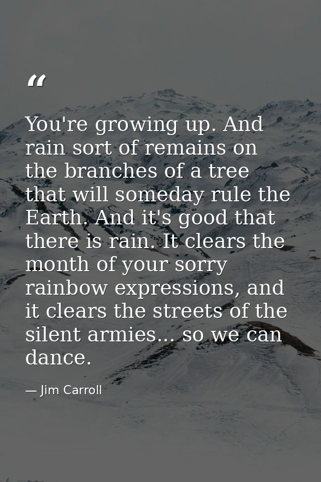 You're growing up. And rain sort of remains on the branches of a tree that will someday rule the Earth. And it's good th — Jim Carroll