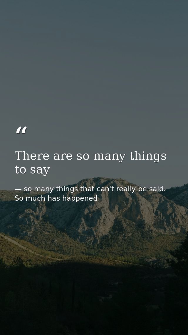 There are so many things to say — so many things that can't really be said. So much has happened