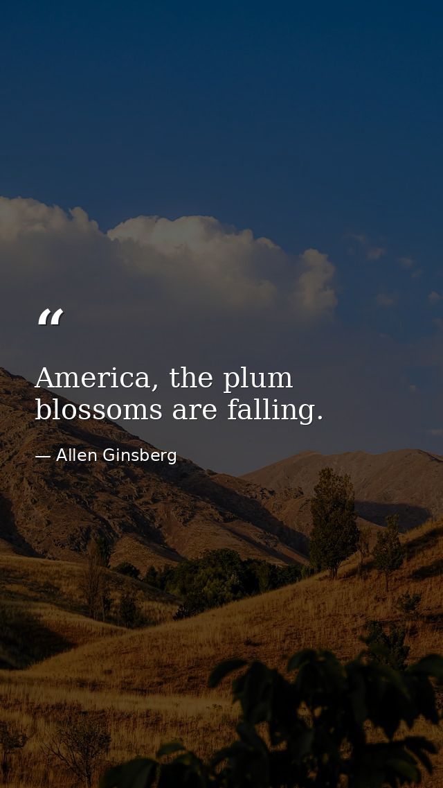 America, the plum blossoms are falling. — Allen Ginsberg