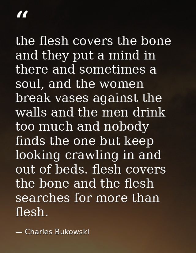 the flesh covers the bone and they put a mind in there and sometimes a soul, and the women break vases against the walls — Charles Bukowski