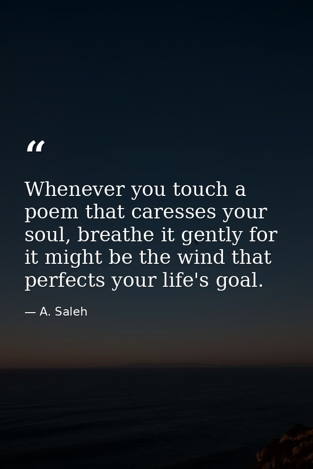 Whenever you touch a poem that caresses your soul, breathe it gently for it might be the wind that perfects your life's  — A. Saleh