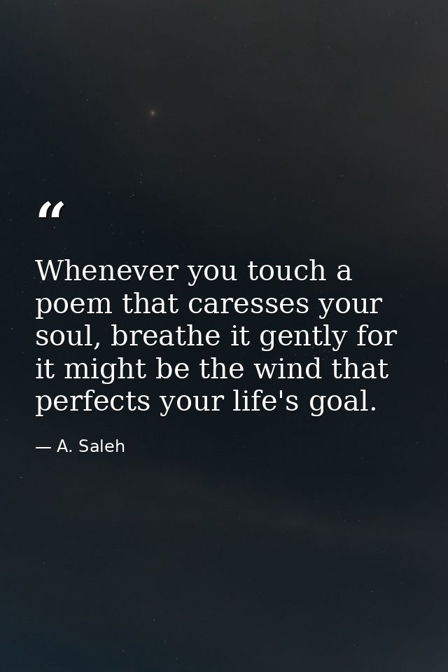 Whenever you touch a poem that caresses your soul, breathe it gently for it might be the wind that perfects your life's  — A. Saleh