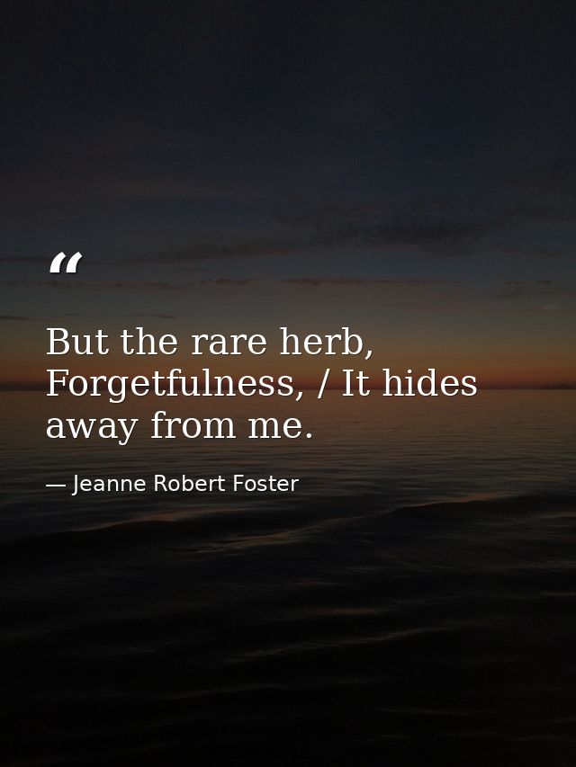 But the rare herb, Forgetfulness, / It hides away from me. — Jeanne Robert Foster