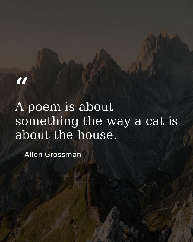 A poem is about something the way a cat is about the house. — Allen Grossman