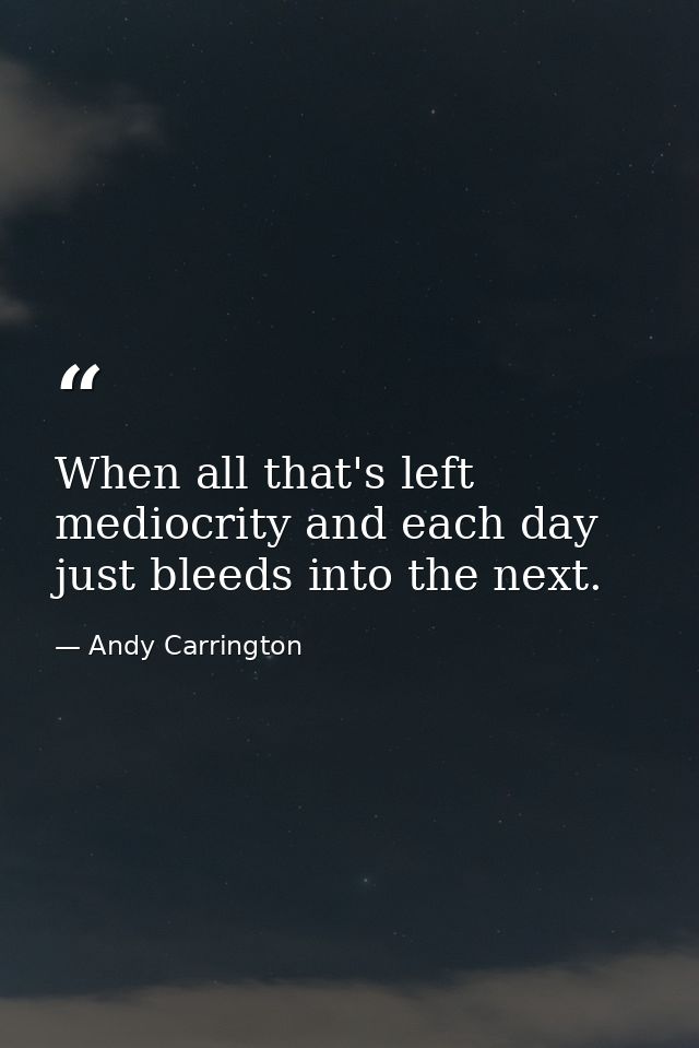 When all that's left mediocrity and each day just bleeds into the next. — Andy Carrington