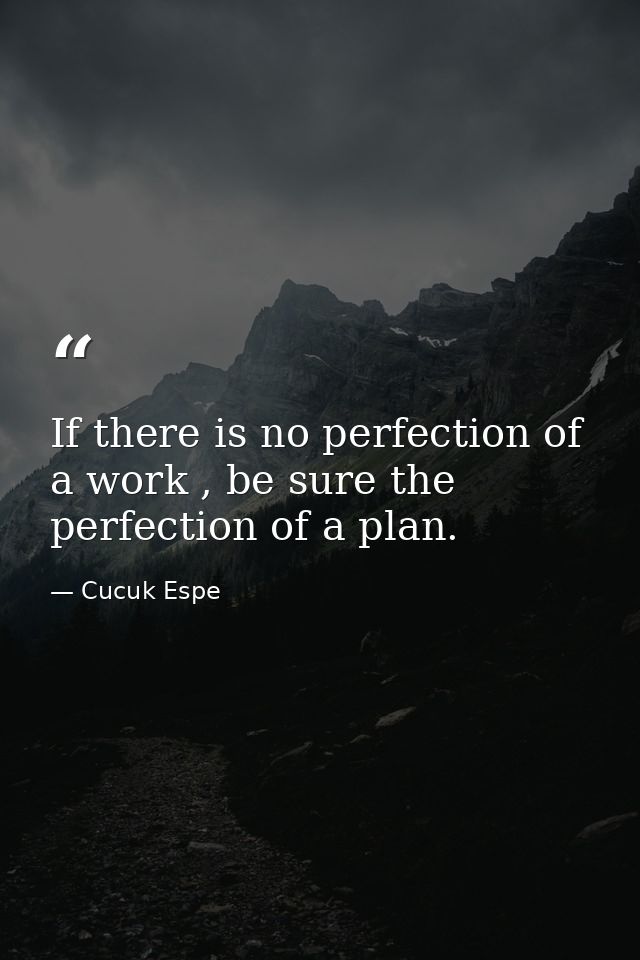 If there is no perfection of a work , be sure the perfection of a plan. — Cucuk Espe