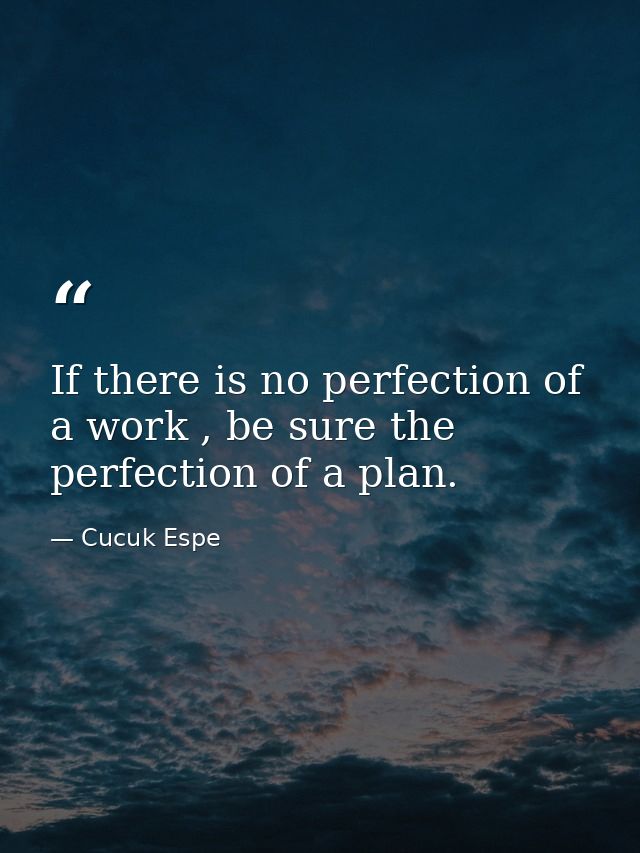 If there is no perfection of a work , be sure the perfection of a plan. — Cucuk Espe