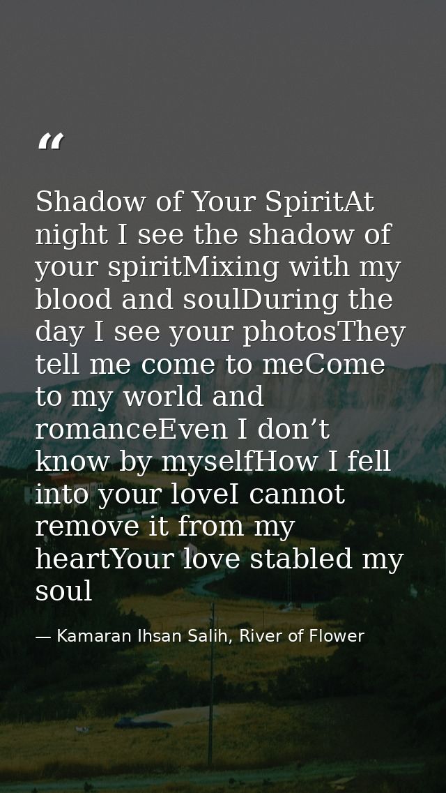 Shadow of Your SpiritAt night I see the shadow of your spiritMixing with my blood and soulDuring the day I see your phot — Kamaran Ihsan Salih, River of Flower