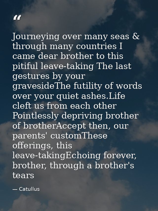 Journeying over many seas & through many countries I came dear brother to this pitiful leave-taking The last gestures by — Catullus