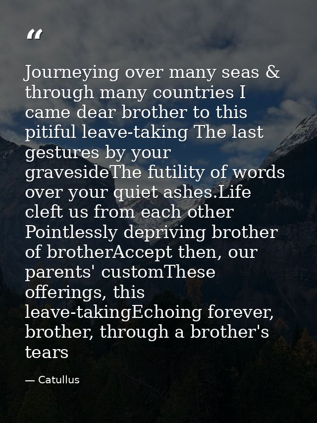 Journeying over many seas & through many countries I came dear brother to this pitiful leave-taking The last gestures by — Catullus