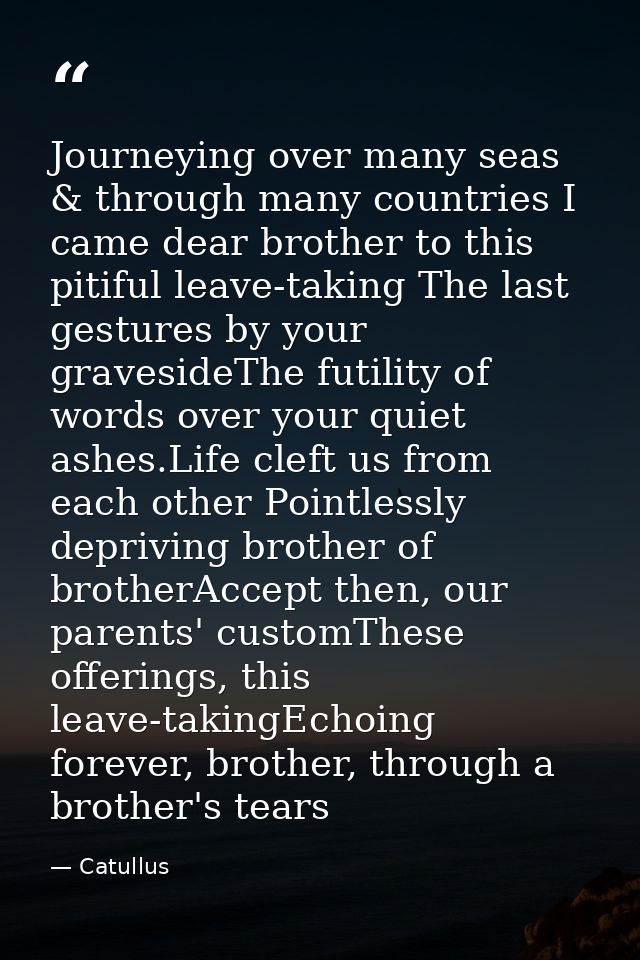 Journeying over many seas & through many countries I came dear brother to this pitiful leave-taking The last gestures by — Catullus